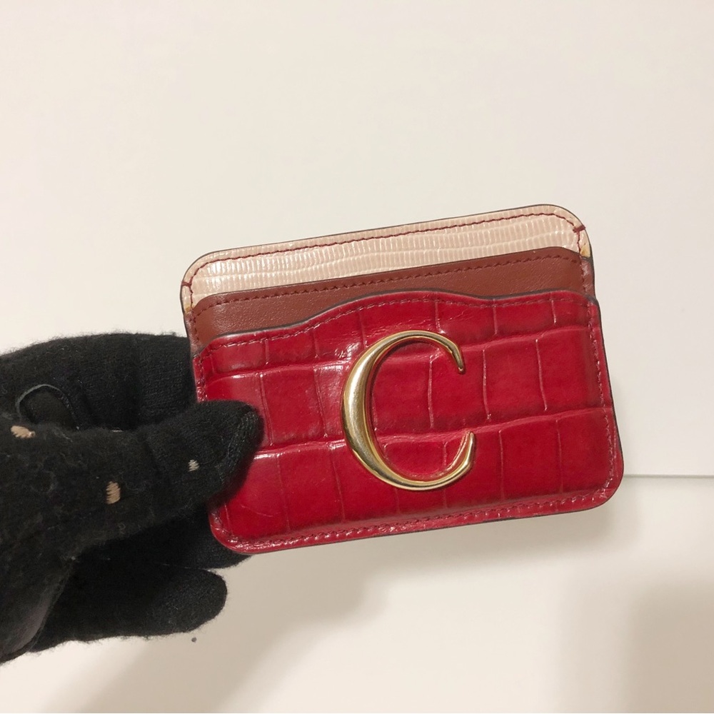 Authentic Chloe Embossed Calfskin Leather C Logo Card Case Card Holder